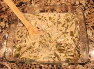 green beans in casserole dish