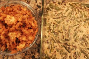 green bean casserole and onions