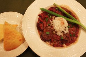 red beans and rice and corn bread