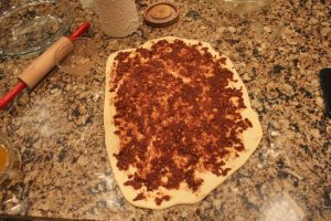 cinnamon pecan filling on dough