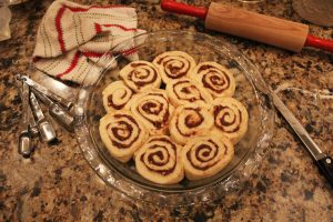 cinnamon rolls in baking dish