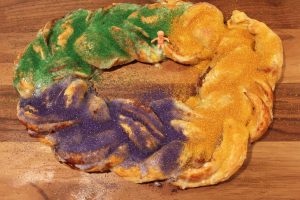 baked king cake with sprinkles