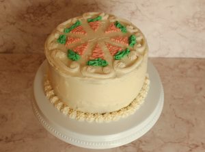 Carrot cake on cake stand